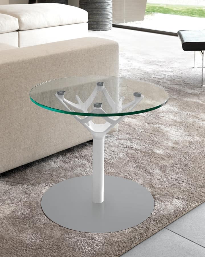 Cicerone, Kleiner runder Tisch aus verchromtem Stahl und Glas