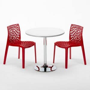 Set Bar Sthle und Tisch - SET2SCOCKTAIL, Runder Beistelltisch mit Stahlspiegelbein