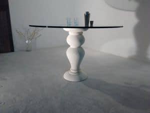 700 Tisch, Esstisch, mit runder Glasplatte, Vicenza Steinsockel