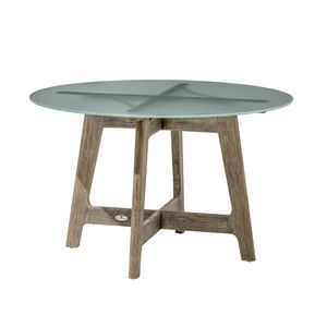 Bhumi 04K8, Outdoor-Tisch aus Teakholz mit runder Glasplatte
