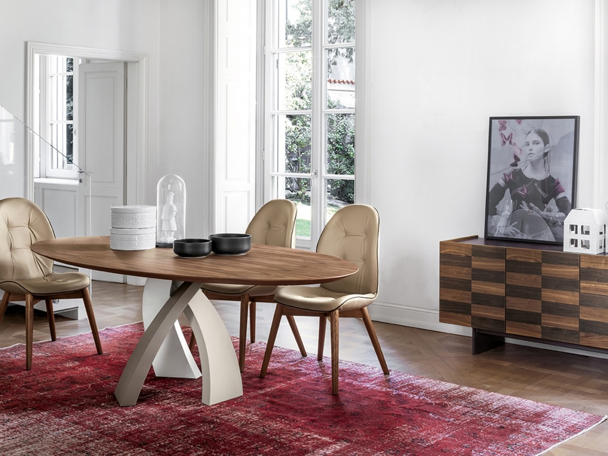 ELISEO, Tisch mit Platte aus Holz, Glas oder Keramik