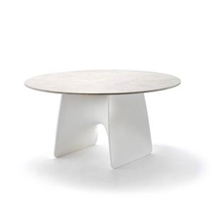 Lux, Tisch mit Natursteinplatte, mit weichen Formen