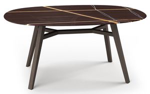 Runder Esstisch aus Marmor mit Holzsockel, Tisch aus Holz und Marmor