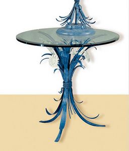 T.3600/3, Blauer runder Tisch mit Glasplatte
