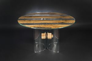 Venezia runden, Runder Tisch aus Glas und Briccola-Holz