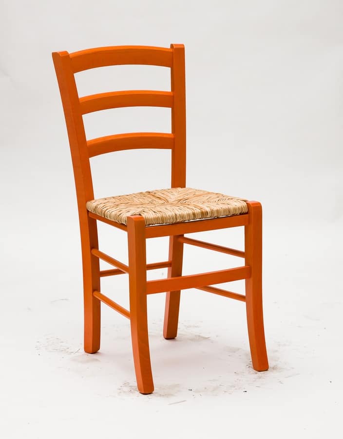 Art. 058 Nature, Rustikal Stuhl aus getöntem Holz, Sitz in Reisstroh