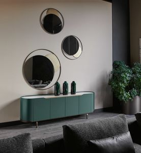 Oasi Anrichte, Sideboard aus gebogenem Holz, mit Stahlsockel