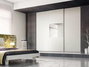 Schrank Zen 13, Linearen Kleiderschrank mit Spiegel an der mittleren Tür