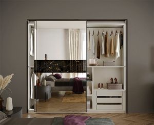 Prestige titanio 1 Kleiderschrank, Kleiderschrank mit Spiegeltüren und Marmoreinsätzen