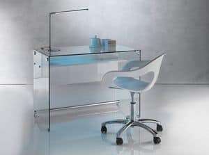 Art. 906 Desk, Schreibtisch mit einem sauberen Design, in trasnsparent Glas