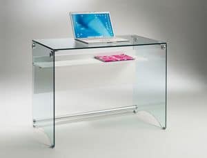 Scriba PC03, Schreibtisch aus transparentem Glas, Ablage aus Laminat