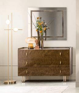 FIAMMA Kommode mit 3 Schubladen, Kommode mit siebgedruckter Glasplatte