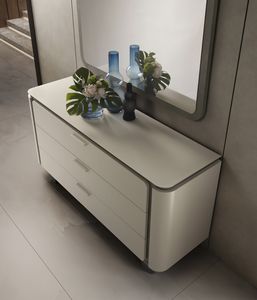 PERLA Kommode, Kommode mit 3 Schubladen, mit satinierter Glasplatte