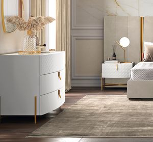 Prestige bianco Schlafzimmer Schubladen, Moderne Kommode und Nachttischen im weien lackierten Finish