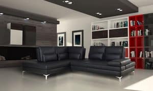 Camaleon, Sofa aus echtem Leder mit Chaiselongue gemacht, modular