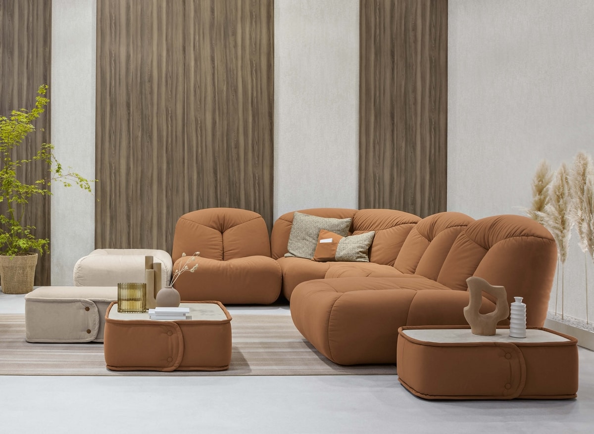 Chicca, Modulares Sofa mit gewundenen und abgerundeten Formen