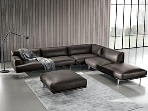 SALINA 2, Modulares Sofa aus Leder, mit Dormeuse und Ottomane