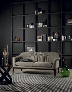 TIFFANY Sofa, Sofa mit Holzfuß und Polsterleder mit rautenförmiger Steppung