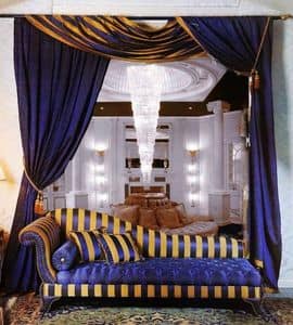 Dormeuse 2, Chaiselongue mit capitonn Sitz, zweifarbig gestreift zurck, klassische Chaiselongue fr Wohnrume