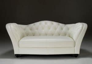 Morgan, Sofa bedeckt in Leder oder Mikrofaser, plissiert Rckenlehne