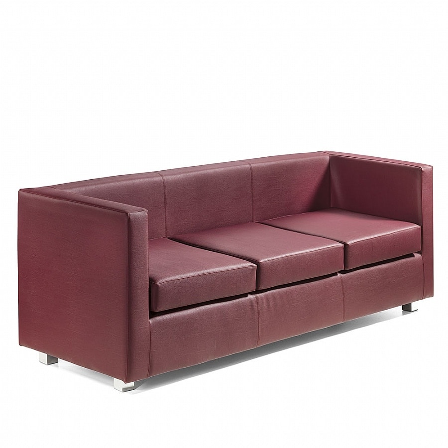 Quadra 2 3 PL, Holz Sofa in Leder bezogen, verschiedene Farben, für Büros