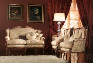 Renoir Sofa, Klassisches Sofa mit handgeschnitzter Holzstruktur