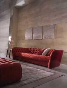 Samuel, Sofa bedeckt in rotem Stoff, mit Tufting-Rckenlehne