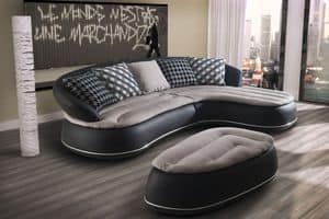 Wes, Leder-Sofa mit Chaiselongue, runden Formen