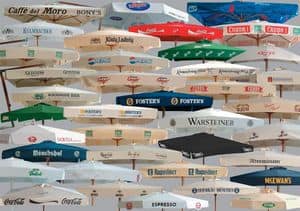 Parasols for brands advertising, Werbung Sonnenschirme aus Holz und Aluminium