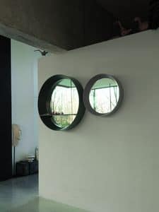 LIBE Spiegel rund, Runder Spiegel mit aufgeweiteten Rahmen und Regal