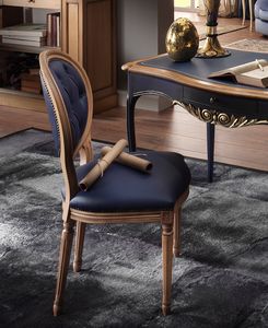 Art. SD 1012, Stuhl im klassischen Stil aus blauem Leder