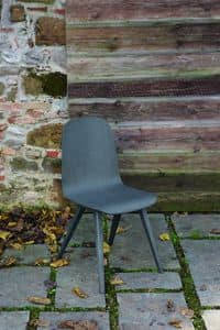 SLIM Stuhl mit Holzsockel, Stuhl mit Eichenschale und Holzbeinen