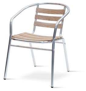 PL 410, Stuhl mit Armlehnen aus Aluminium und Teakholz, fr den Auenbereich