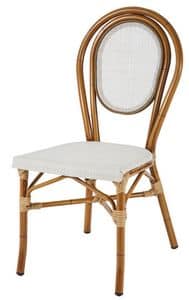SE 411, Stapelbarer Stuhl aus Aluminium und textilene, in Bambus-Stil