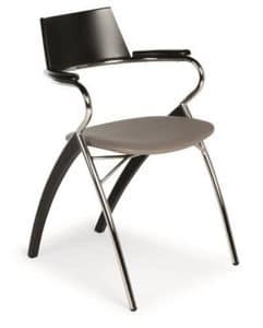 Anna, Chair in Metall und Holz, Sitz gepolstert, Stoffbezug