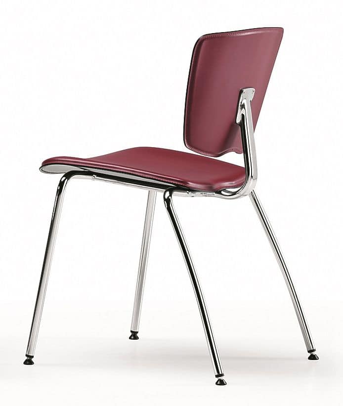 Stapelbare Stuhl aus Metall, Sitz in Leder bezogen