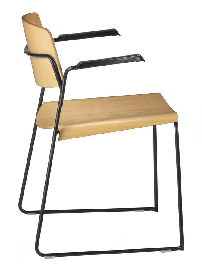 SIGMA 167, Stuhl mit Kufen, Sperrholz Sitz, mit Armlehnen