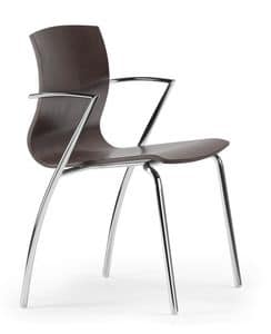 WEBWOOD 354, Stapelbarer Stuhl mit Sperrholzschale, mit Armlehnen