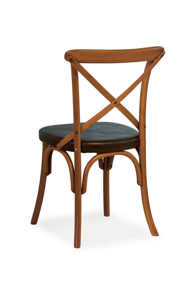 Ciao TI, Stuhl in Buche, Sitz aus Kunstleder überzogen