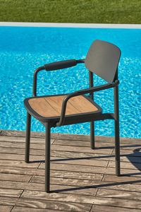 NOA P, Stuhl mit Armlehnen aus marineblauem Teakholz und Aluminium
