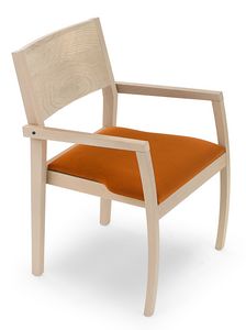 Omega ARMS, Holzstuhl mit Armlehnen, gepolsterter Sitz