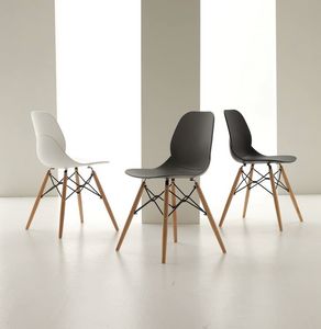 Art. 022 Shell Wood, Polypropylen Stuhl mit Holzbeinen