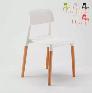 Kchestuhl Bistrostuhl aus Polypropylen und Holz Design Belloch Barcellona SB676BW, Moderner Designstuhl aus Holz und Kunststoff