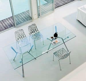 Radice Quadra 9524 Tisch, Tisch mit 6 Aluminiumbeinen und Glasoberseite