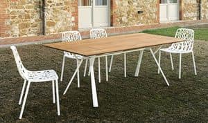 Radice Quadra 9820T Tisch, Tisch mit rechteckigem Teakholzoberseite, mit Aluminiumunterseite