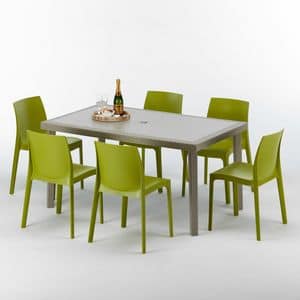 Set arredo tavolo e sedie pranzo cena esterno  S7050SETJ6, Rechteckiger Tisch in Rattan, elegant und langlebig