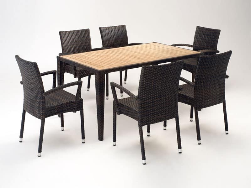 FT 2025.160 - London, Tisch und Stuhl mit Armlehnen, verschiedene Farben, für den Außenbereich