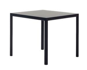 Volta, Tisch mit Struktur aus Aluminium, HPL oder Glasplatte, die auch fr den Aueneinsatz