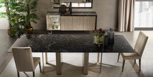 LUCE DARK Tisch mit 2 Verlngerungen, Eleganter ausziehbarer Esstisch mit Marmorplatte