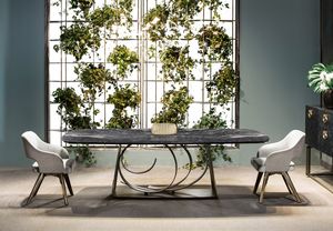 Rodin Tiche, Tisch mit Metallgestell und Marmorplatte